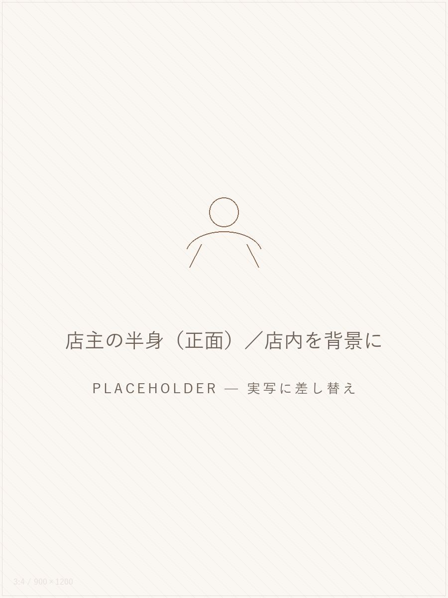 仮画像:店主の正面半身。実写へ差し替え予定
